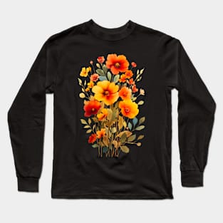 Colorful Floral Bouquet Graphic Tee - Artistic Botanical Illustration Shirt for Garden Lovers Long Sleeve T-Shirt